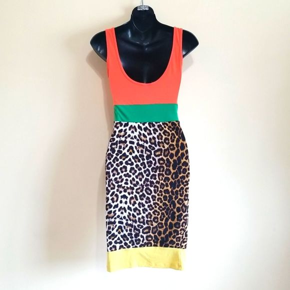 Multicolored Lepard Print Dress Sz Medium - Picture 5 of 6
